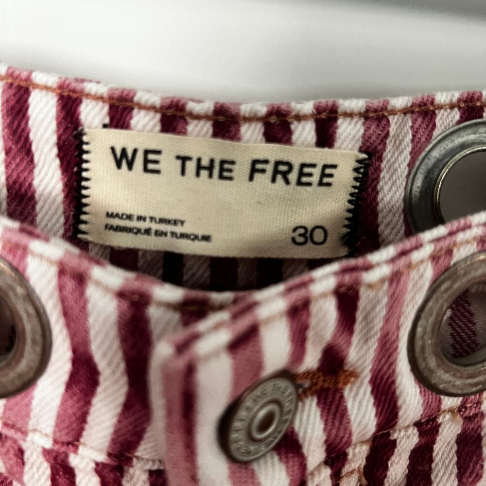 NWT FLAW We The Free Moxie Railroad Stripe Barrel Jeans | Red Berry | Size 30 - Picture 5 of 9
